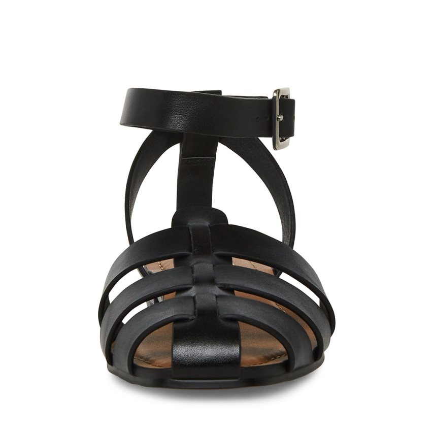 Black Steve Madden Media Leather Women's Flat Sandals | PH 4573WTB